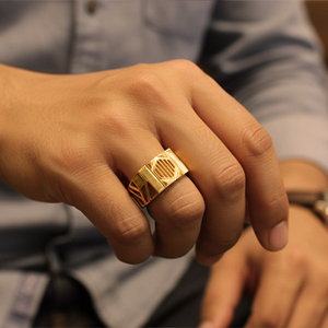 Linear Intent <b>Men's</b> Gold <b>Ring</b> 18K Solid Gold Geometric Lattice <b>Ring</b> Modern Openwork Statement Band <b>for</b> <b>Men</b> - Product Image 2
