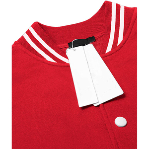 <b>Men's</b> Red Varsity <b>Jacket</b> Solid Color Button Closure Casual Style Turn-down Collar Regular Fit Polyester Material Autumn Wear - Product Image 2
