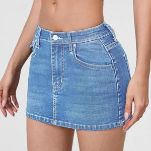 กระโปรงยีนส์สั้นเอวสูงทรงตรงแบบลำลองสำหรับผู้หญิง สีซีด แต่งขอบดิบ มีกระเป๋า สไตล์ Y2K เหมาะสำหรับฤดูใบไม้ร่วงและฤดูร้อน - Product Image 4