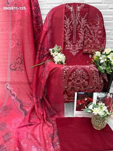 Increíble conjunto de salwar-kameez y dupatta de algodón cambray de colores vibrantes con bordado semicompuesto, proveedor de la India, moda femenina. - Product Image 3