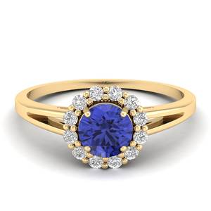 Anillo Halo con Gema de Tanzanita de Corte Brillante Redondo REYES de 0.84Ct, Alta Calidad, Oro de 14K, Certificado IGI, Joyería de Diamantes para Mujer - Product Image 1