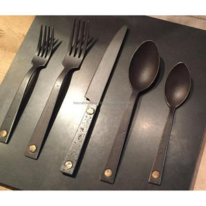 High Quality Luxury Black Matte Silver Wedding Event Cutlery Knife Fork Spoon Stainless Steel Handmade Custom Logo Flatware - Product Image 2