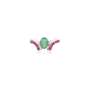 S925 <b>Silver</b> Beautiful Unique Design Oval Shape <b>Emerald</b> & Princess Cut Ruby Gemstone <b>Ring</b> Fine Jewelry for Women's - Product Image 1