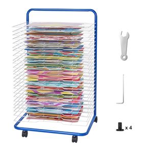 Scaffale per Asciugatura Opere d'Arte con 25 Ripiani Rimovibili, 23.75 X 17.5 X 38 Pollici, in Acciaio al Carbonio, con Ruote Bloccabili per Arredamento Scolastico - Product Image 1