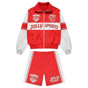Mens Premium Polyester Windbreaker Short Set Red <b>White</b> Panel Design Custom Screen Print Logo Windbreaker Shorts Set for Men - Product Image 1