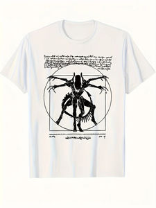 T-shirt imprimé motif Alien technologique, col rond, manches courtes, de qualité supérieure, tendance, noir, pour tenue d'extérieur - Product Image 2