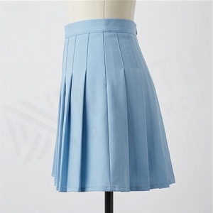 Women <b>Pleated</b> Mini <b>Skirt</b> Solid Color Light Blue Woven Fabric Regular Waistline All Seasons Breathable Style - Product Image 3