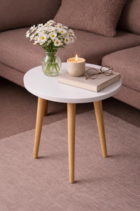 Table pliante en bois vintage élégante, plateau rond, bois massif, table d'appoint portable, meubles rustiques pour la maison, table de chevet - Product Image 6