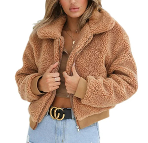 Women's Winter Warm <b>Reversible</b> Solid Sherpa <b>Jacket</b> Fuzzy Fleece Turtleneck Full Zipper Drawstring Waterproof Linen-Cashmere - Product Image 1