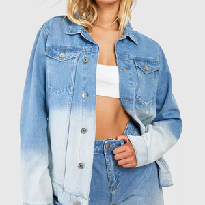 Nueva Chaqueta Vaquera Lisa Teñida Personalizada de Alta Calidad para Mujer, Servicio OEM, Cuello Vuelto, Cierre de Botones y Cremallera, Venta al por Mayor - Product Image 4