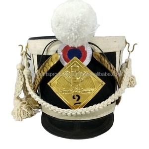 หมวกแฟชั่นวินเทจ หนังแท้ 100% และขนสัตว์ ปักมือ รับทำโลโก้ตามสั่ง หมวกชาวฝรั่งเศสแบบ Shako - Product Image 2