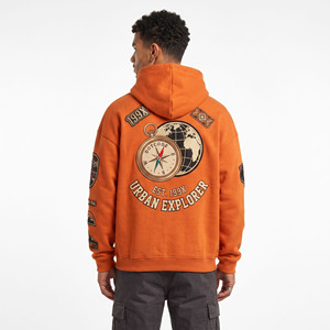 Sweat à capuche en molleton brodé pour homme avec broderie personnalisée, coupe oversize, en coton épais, style streetwear, avec poches avant - Product Image 3