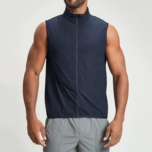 Camisetas sin mangas transpirables para hombre al por mayor con cremallera completa, camisetas de gimnasio sin mangas, chalecos de running con cuello alto, ropa exterior ligera - Product Image 5