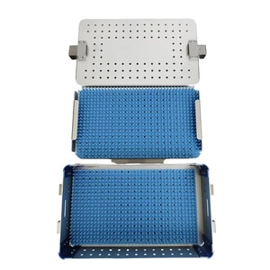 Boîte de stérilisation manuelle en acier inoxydable à haute température, réutilisable, argentée, pour chirurgie générale, par Mahfoooz CE - Product Image 1