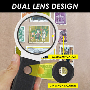 2-in-1 Professional LED Desktop & Handheld Magnifier - 10X/25X Dual Lens with UV Light & <b>Scale</b> Base for <b>Precision</b> Work - Product Image 5