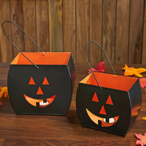 Smiling Jack O <b>Lantern</b> Bucket Set of 2 Halloween Decoration Pumpkin <b>Lanterns</b> - Product Image 4