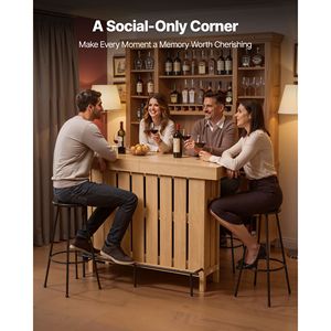 Mueble Bar Negro de 3 Niveles con Estantes de Almacenamiento, Mesa para Vinos, Patas Ajustables, Caja de Almacenamiento para Abrebotellas, Unidad de Bar para el Hogar, Reposapiés Cómodo - Product Image 6
