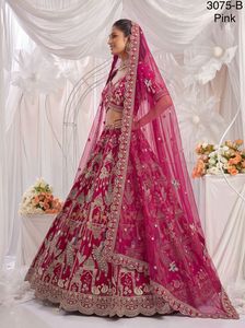 Ensemble Lehenga Indien et Pakistanais en Soie Brodé Rouge, Longueur Ras du Sol, Voile en Velours et Tulle, Séchage Rapide, Tenue de Mariée et de Festival - Product Image 5