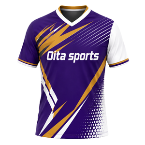 Customized Purple White Gold Sublimated Volleyball Jersey Short Sleeve Team Sports Clothing Match Training Performance Shirt - Product Image 1