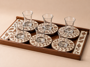 Ensemble de 7 plateaux de service en acrylique et en céramique au design traditionnel avec 6 sous-verres décoratifs |   Ensemble de service de boissons de thé premium pour le Ramadan - Product Image 5