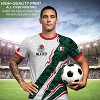 Camiseta de Fútbol de México Personalizada, Unisex, Manga Corta, Cuello en V, Sublimada, 100% Poliéster, Transpirable, Corte Regular, para Todas las Temporadas