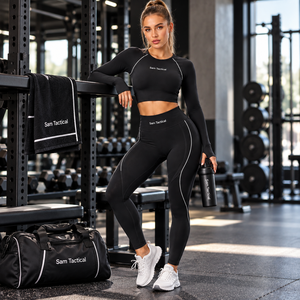 Conjunto de Yoga de 2 Piezas sin Costuras para Mujer, Marca Sam Tactical, Leggings de Cintura Alta y Top Corto, Diseño Personalizado, Precio al por Mayor, Transpirable, OEM - Product Image 3