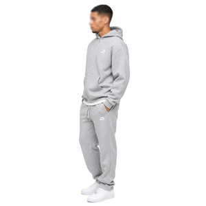 Survêtement à capuche deux pièces gris pour homme, coupe droite, avec fermeture éclair intégrale, vêtements de sport décontractés pour l'hiver, personnalisable avec logo, directement de l'usine OEM - Product Image 2