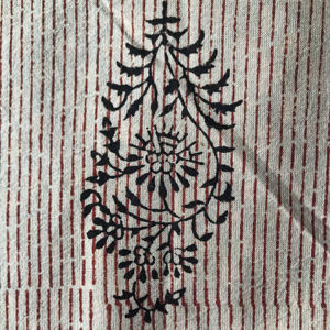 Tela de Algodón Estampada a Mano al por Mayor |   Tela Textil con Estampado Floral Negro y Rayas Rojas, Estilo Indio - Product Image 2