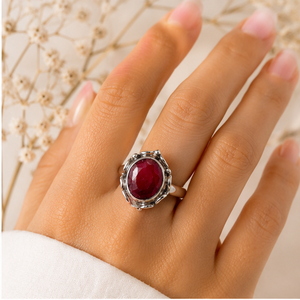 Handcrafted 925 Sterling Silver Lab Created Ruby Bezel Setting <b>Ring</b> | Women's Classic <b>Statement</b> <b>Ring</b> | Artisan Silver Jewelry - Product Image 4