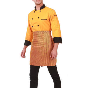 Veste de chef professionnelle à manches longues, double boutonnage, avec fermeture à boutons et col montant, unisexe, jaune, en coton. - Product Image 5
