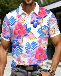 Men's Teal Floral Print for Shirt Short Sleeve Casual Breathable Jersey Knitted Digital Printed Cotton Design - Product Image 1