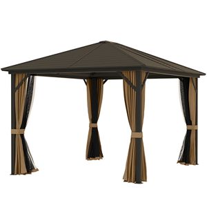 Gazebo Elegante con Telaio in Alluminio 3,6x3m con Tetto Rigido, Tende e Rete con Ganci per Terrazze e Cortili - Product Image 1