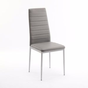 4 chaises de salle à manger décoratives en PVC gris N101 à dossier haut et coutures horizontales avec tube rond - Product Image 1