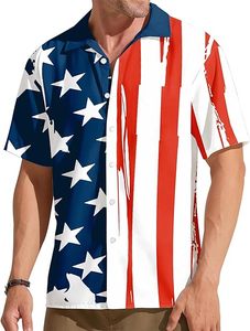 Camisa hawaiana roja, blanca y azul para hombre, camiseta informal patriótica tropical para vacaciones en la playa de verano - Product Image 4