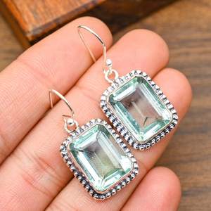 Unique Aqua Apatite Gemstone Earrings 925 Sterling Silver Handmade Spiritual Apatite Jewelry Gift For Thanksgiving - Product Image 1