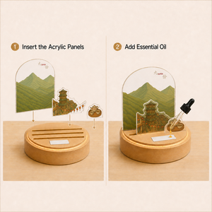 Lámpara de Mesa LED Ecológica con Vista a la Montaña Jiufen, Base de Madera, Difusor de Aceites Esenciales con Piedra Aromática, Luz Decorativa con Diseño de Monumento Escénico de Taiwán - Product Image 2