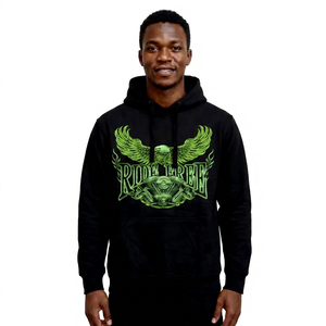 Sweat-shirt à capuche noir pour homme avec imprimé aigle et moteur, coupe classique, style décontracté, poche avant, impression sérigraphiée - Product Image 4