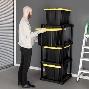 Scaffale di Stoccaggio in Plastica a 3 Ripiani per Contenitori Industriali da 27 Galloni, Supporto Nero Resistente - Product Image 3