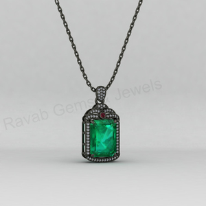 Collier pendentif artisanal en or 18 carats et argent 925 avec émeraude, quartz et zircon cubique, style Art Déco, tendance, design chrétien, bijoux fins pour femmes - Product Image 5