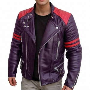 OEM Men's Black Leather <b>Jacket</b> with <b>Red</b> Shoulder Panels Fashion Outerwear - Product Image 1