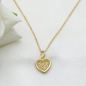 925 Sterling Silver Gold Plated Heart Pendant Necklace White CZ Pave Setting <b>Cable</b> Chain Wholesale Jewelry - Product Image 3