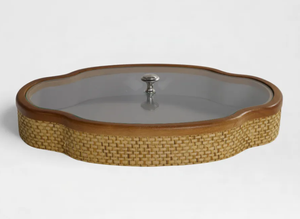 Boîte de rangement décorative moderne en verre, plateau organisateur en rotin tressé avec couvercle, organisateur de bureau à un seul niveau pour le bureau ou le salon - Product Image 2