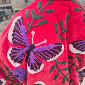 <b>Unique</b> Eye Catching Folk Inspired look Handmade Jacket Butterfly Embroidered Suzani Velvet Coat Perfect Bohemian <b>Gift</b> <b>For</b> <b>Her</b> - Product Image 5
