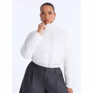 Chaqueta Acolchada Azul para Mujer, Chaqueta de Invierno con Cierre, Cuello Alto, Manga Corta, Larga, Gruesa, de Color Sólido, con Relleno de Poliéster - Product Image 4