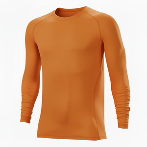 เสื้อยืดแขนยาวสีส้มสำหรับผู้ชาย ทรงเข้ารูป แห้งเร็ว สปอร์ต คอกลม ผ้าถักโพลีเอสเตอร์ - Product Image 4