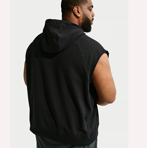 Sweat-shirt à capuche sans manches pour homme, noir uni, en polaire, coupe décontractée, avec poche, pour l'automne - Product Image 3