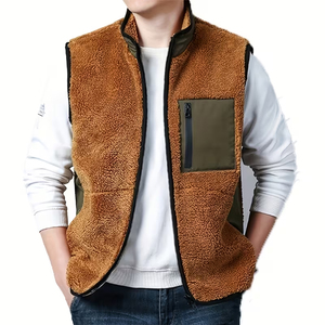Gilet en polaire sherpa pour homme adulte, col montant, fermeture éclair, vêtement d'extérieur décontracté chaud, couleur unie, matière polyester - Product Image 3