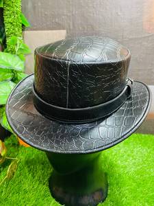 Sombrero Vaquero de Cuero Negro con Grabado de Cocodrilo, Estilo Fedora Occidental para Adultos - Product Image 4