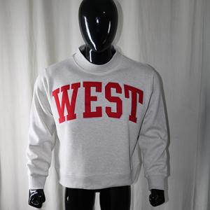WEST ASH GREY Mock Neck Sweatshirt 100% Cotton <b>RED</b> Applique Embroidery wide neck Sweatshirt CLUSH SPORTS - Product Image 1