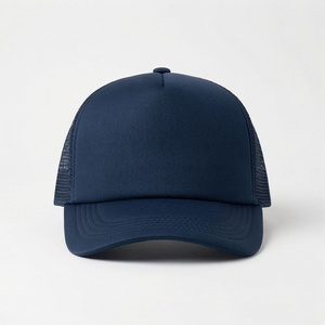 Unisex <b>Navy</b> Blue 6-Panel Trucker Cap Mesh Fabric Adjustable Back Casual Spring Summer <b>Hat</b> - Product Image 1